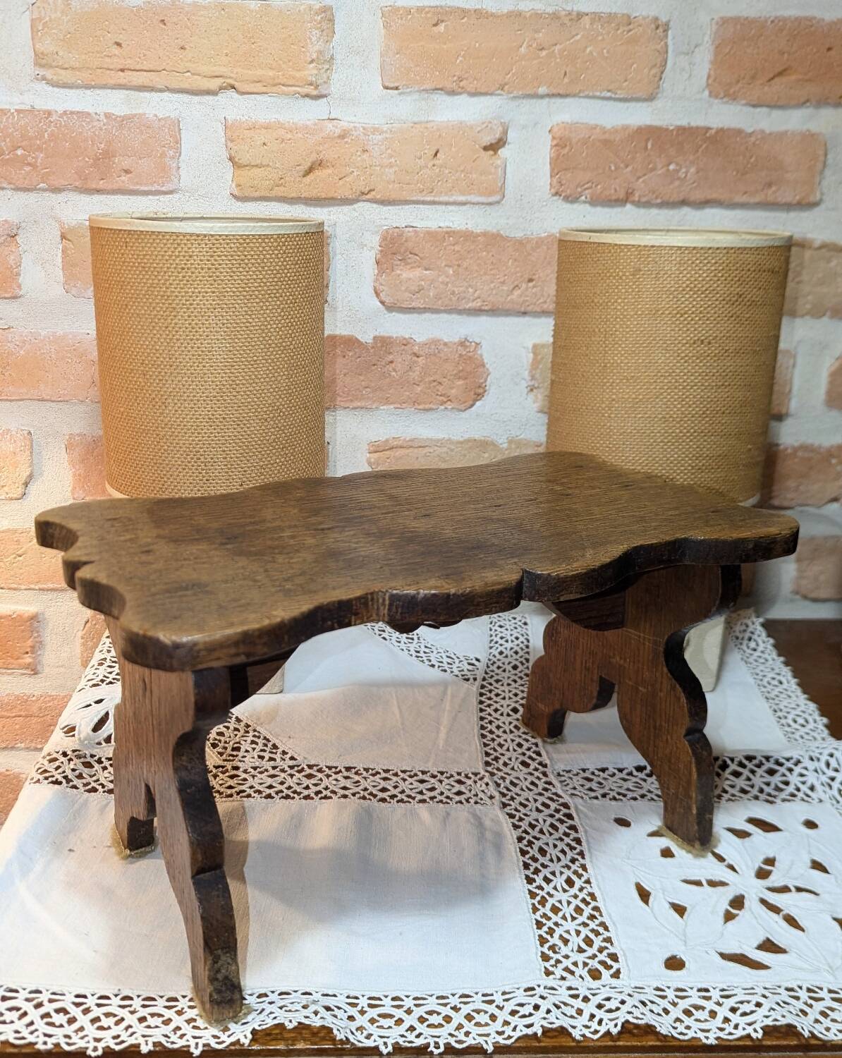 Low Stool Footrest Antique Oak Wood