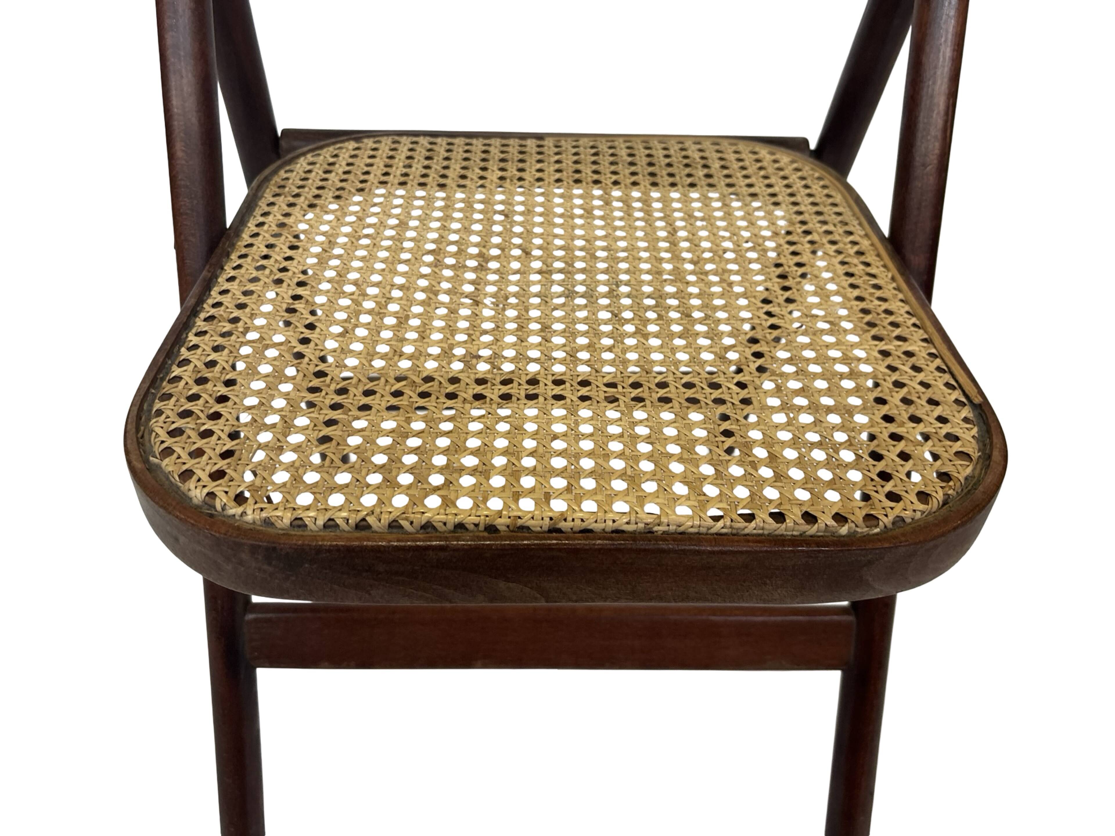 Vintage wooden folding chair with webbing seat 60s minimalist design