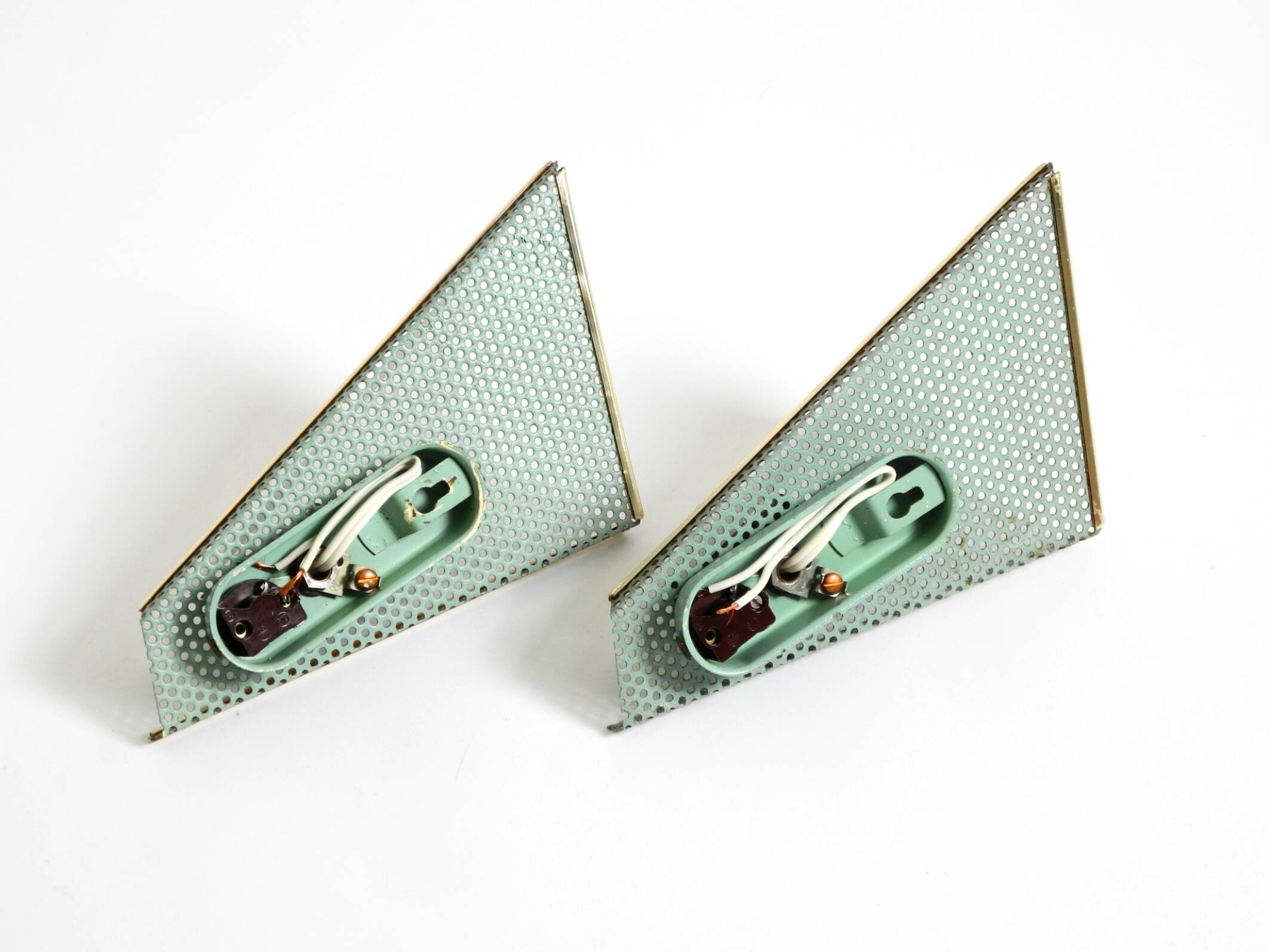 Pair of beautiful mint green Mid Century Modern perforated sheet metal wall