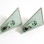 Pair of beautiful mint green Mid Century Modern perforated sheet metal wall