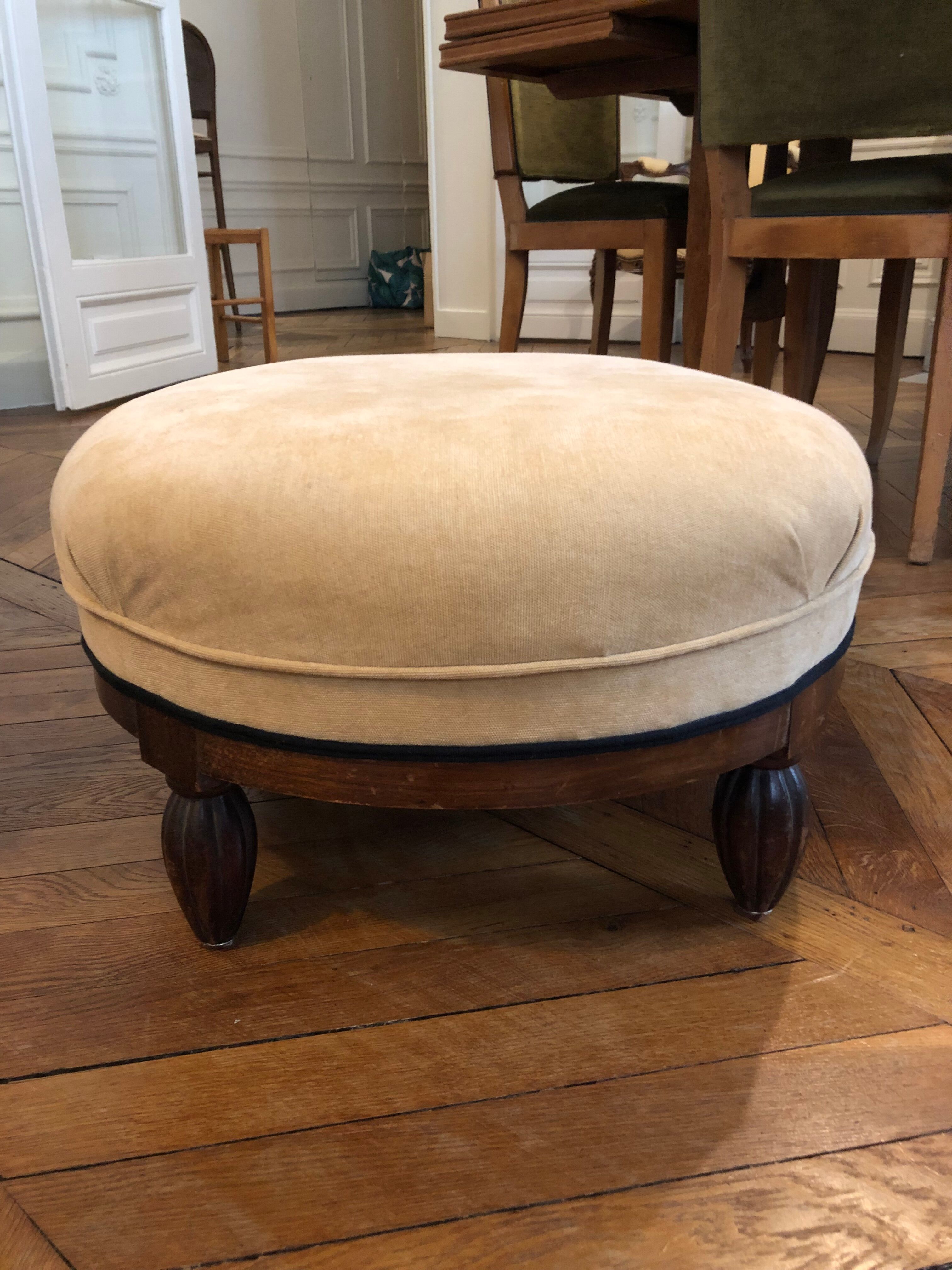 pair of ART DECO gondola chairs and a matching pouf reupholstered