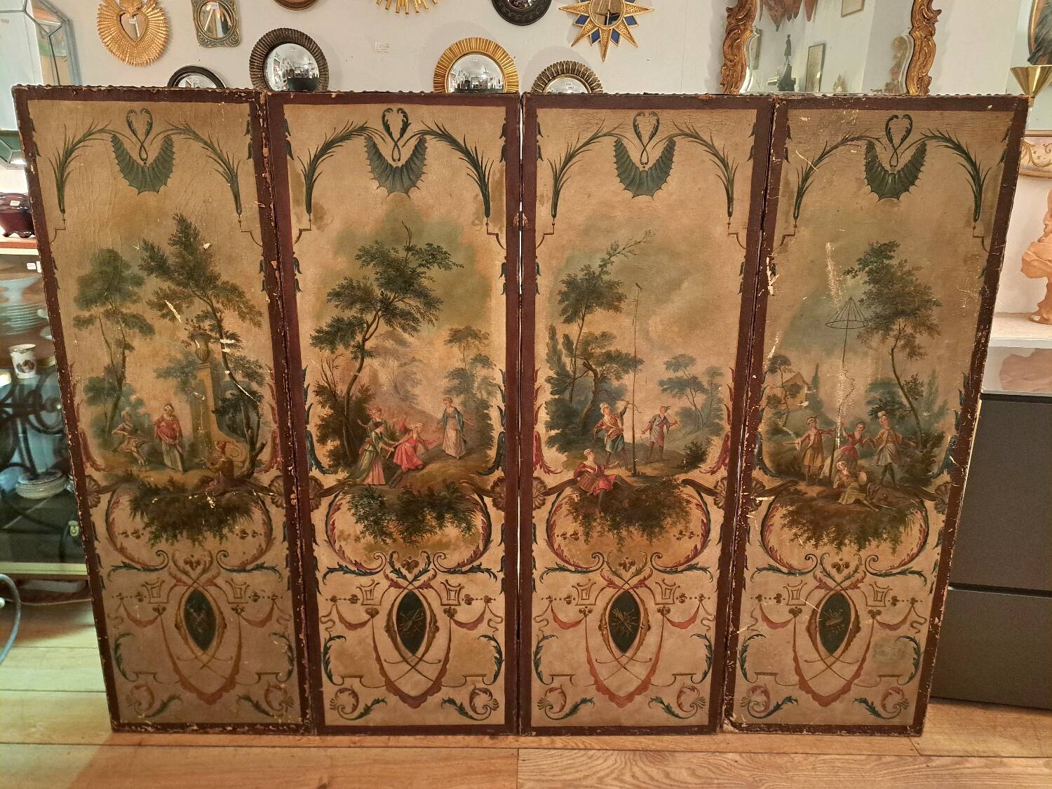 Louis XVI period screen, oil on canvas