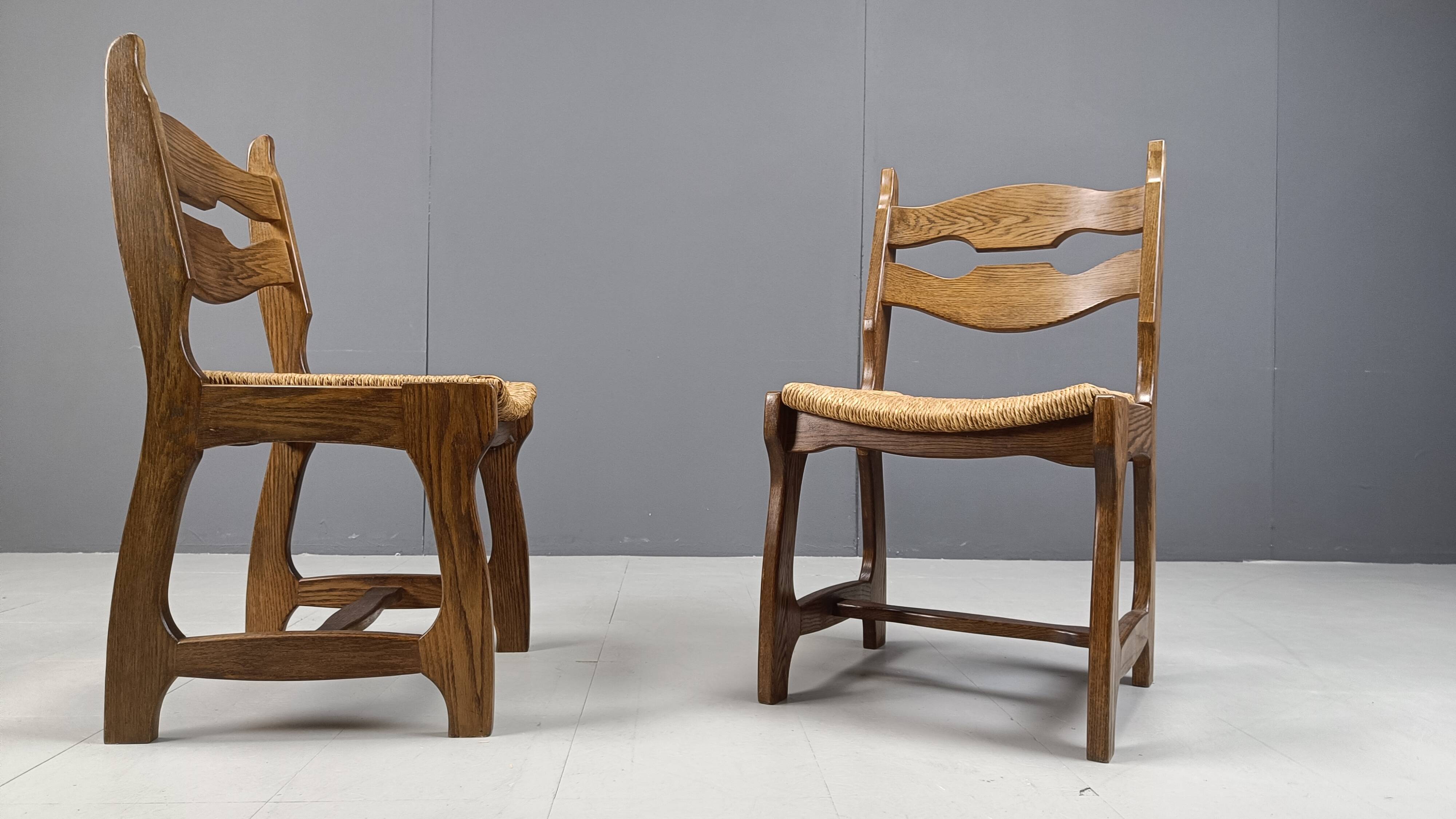 Vintage oak and wicker dining chairs, 1960s