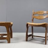 Vintage oak and wicker dining chairs, 1960s