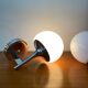 Pair of seventies wall sconces with chrome metal and opaline glass globe.