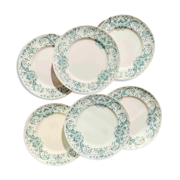 Lot de 6 Petites Assiettes Anciennes Terre de Fer ''Figuig'' – Longchamp XIXe