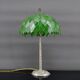 Lampe palmier en bronze argenté et abat-jour feuillage en vitrail vert, Art Nouveau, 1900