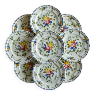 9 dessert plates from the Longchamp "Nemours" collection, hand-painted.
