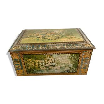 boîte en métal ancien avec motif floral