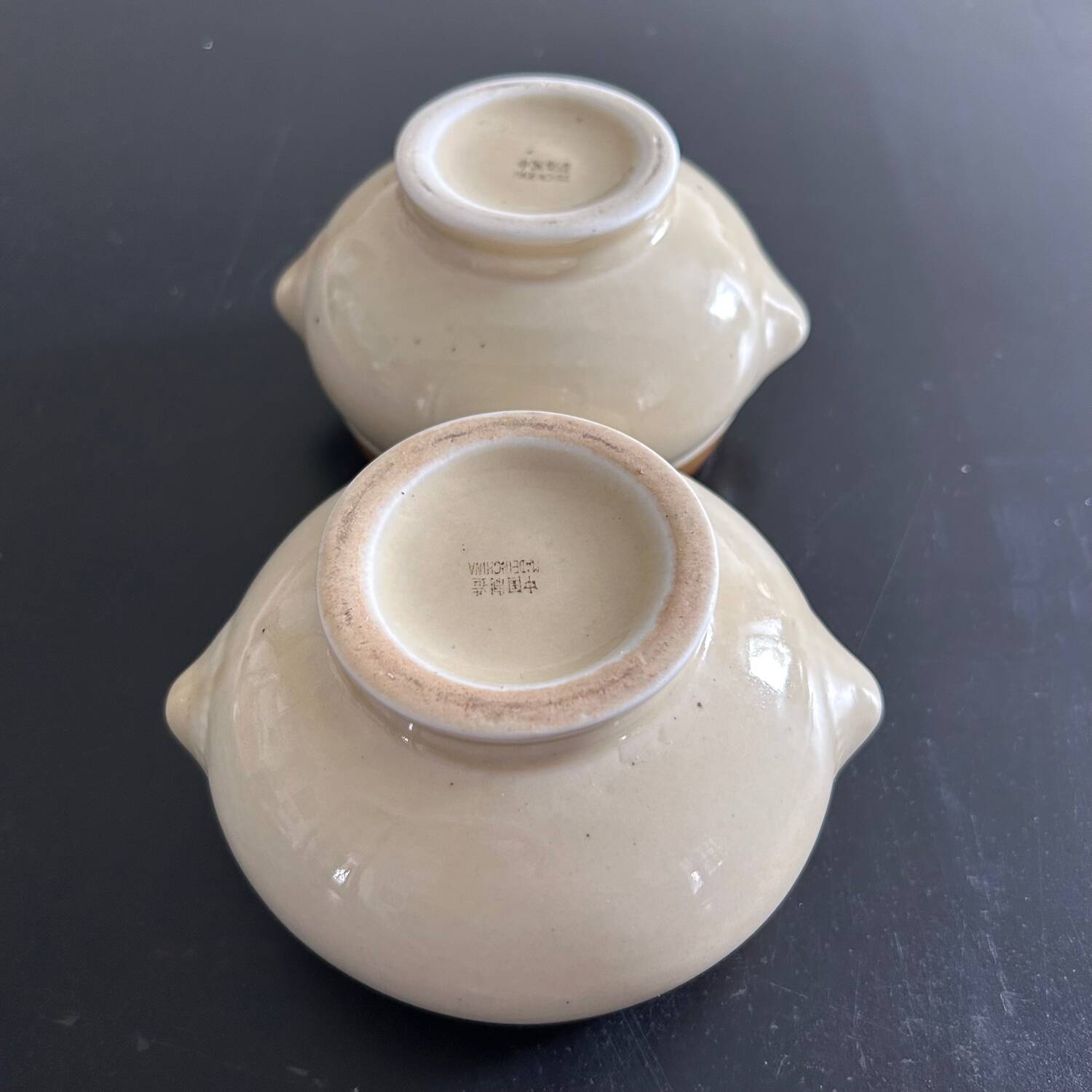 Pair of two-tone soup bowls