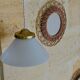 Vintage globe pendant light in smooth white opaline and gold metal