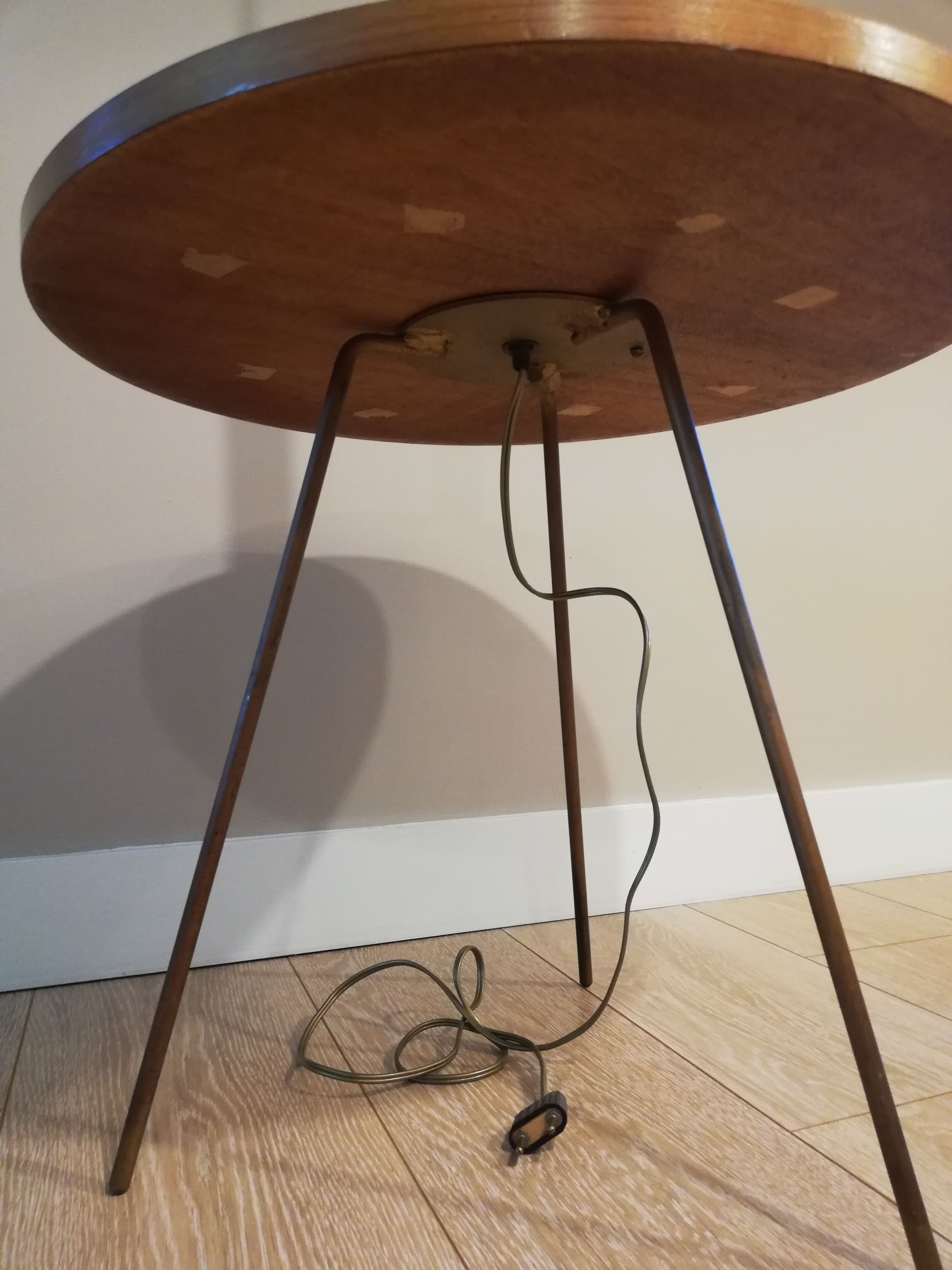 60s walnut and brass tripod lamp