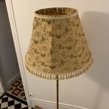 Brass tripod floor lamp with golden pompom lampshade 1960