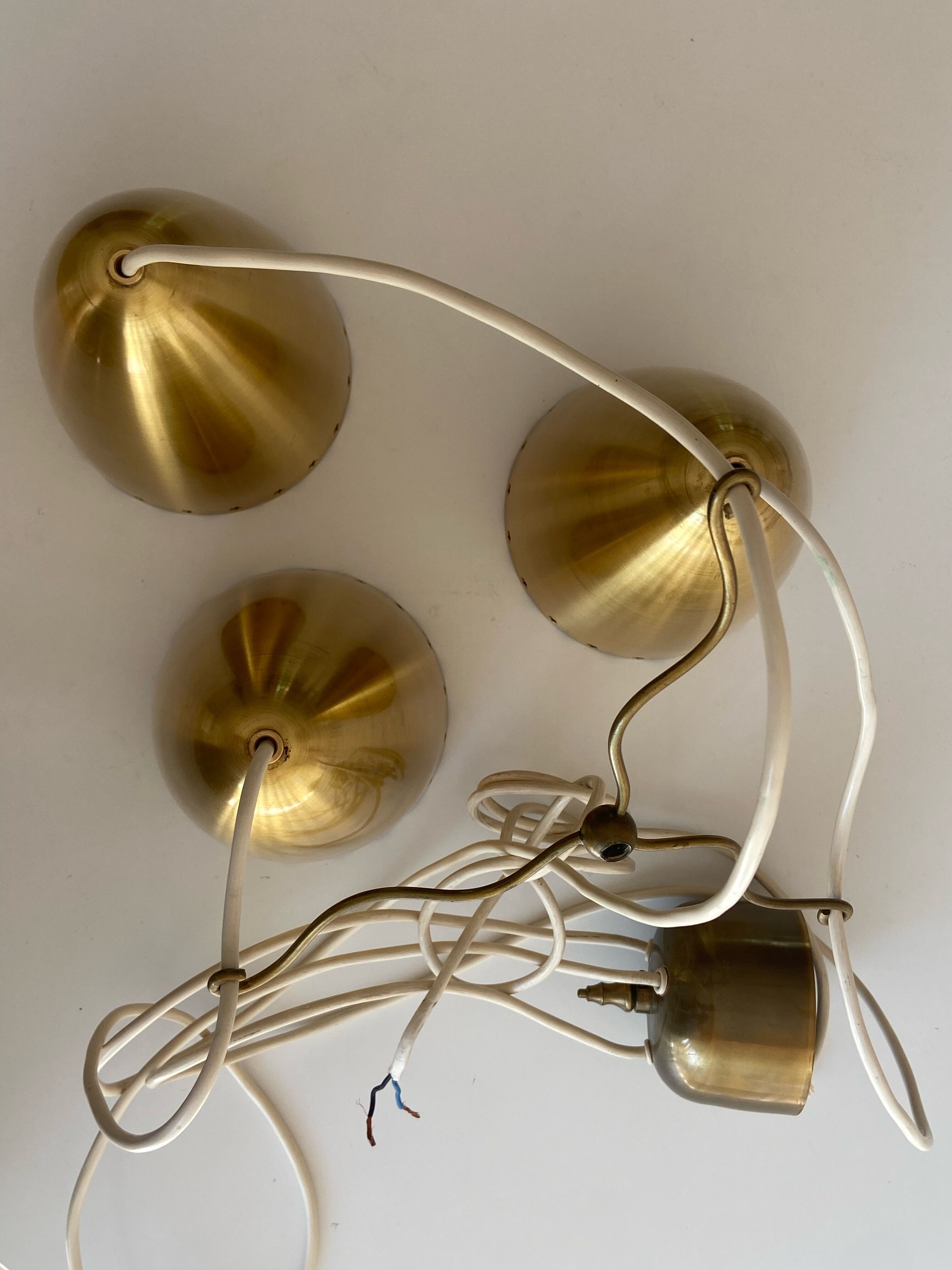 Golden bell mid-century brass pendant lamp set denmark 1960's