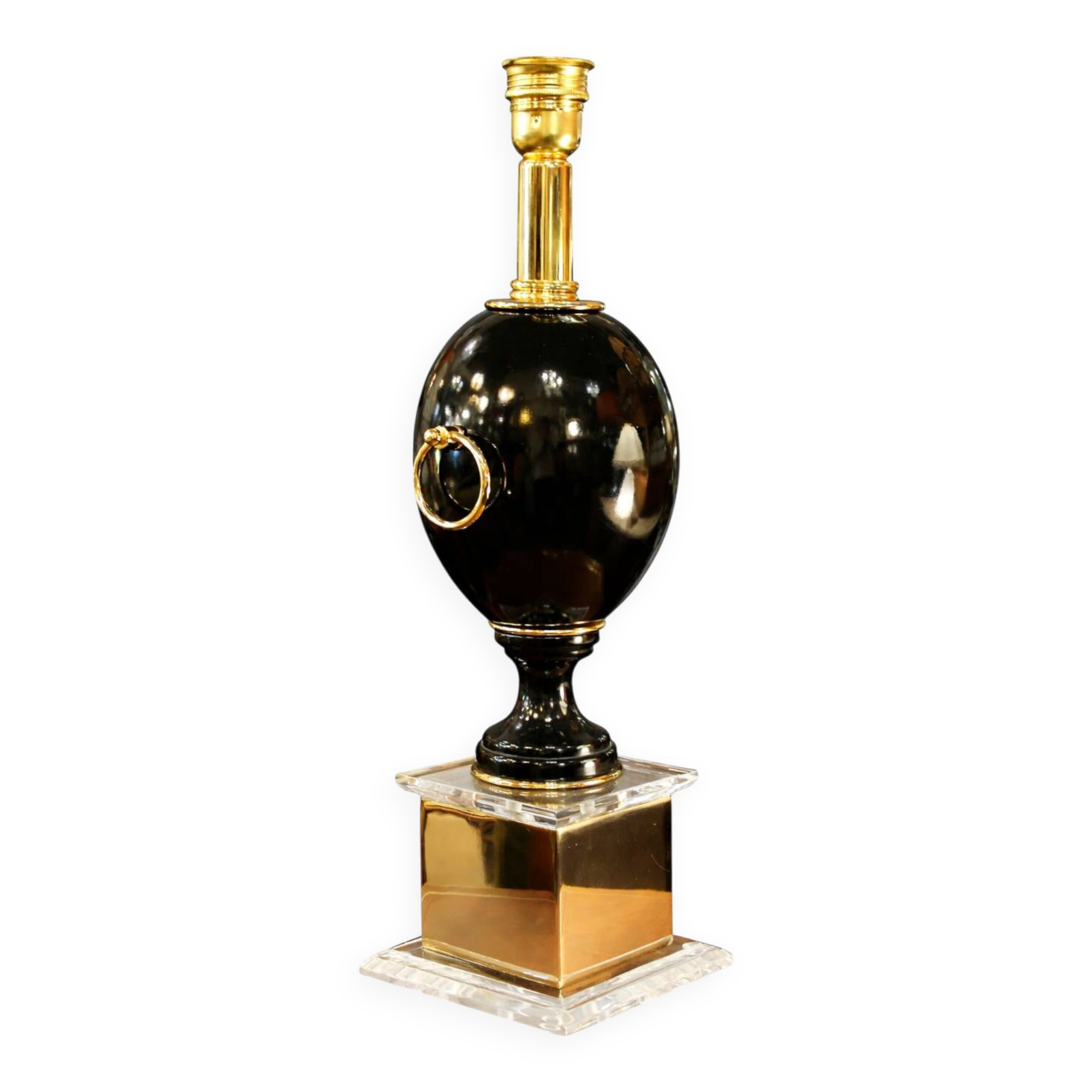 Black lamp in Hollywood Regency style