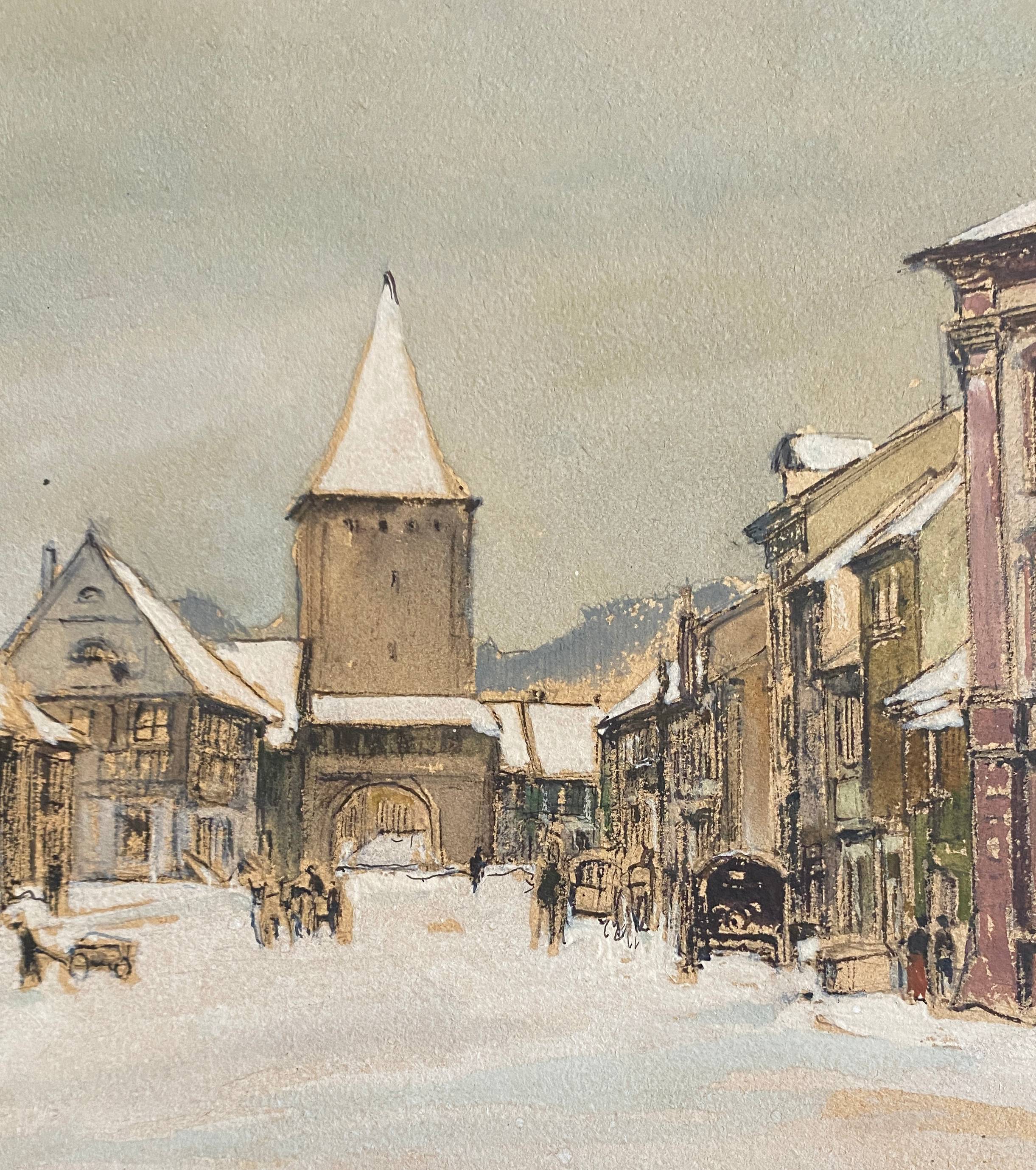 Watercolor painting "Gengenbach" in 1942 Germany signed Greinke (?)
