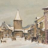 Watercolor painting "Gengenbach" in 1942 Germany signed Greinke (?)