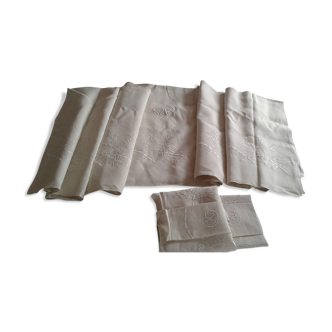 Old linen Art deco set of sheet and 2 pillowcases
