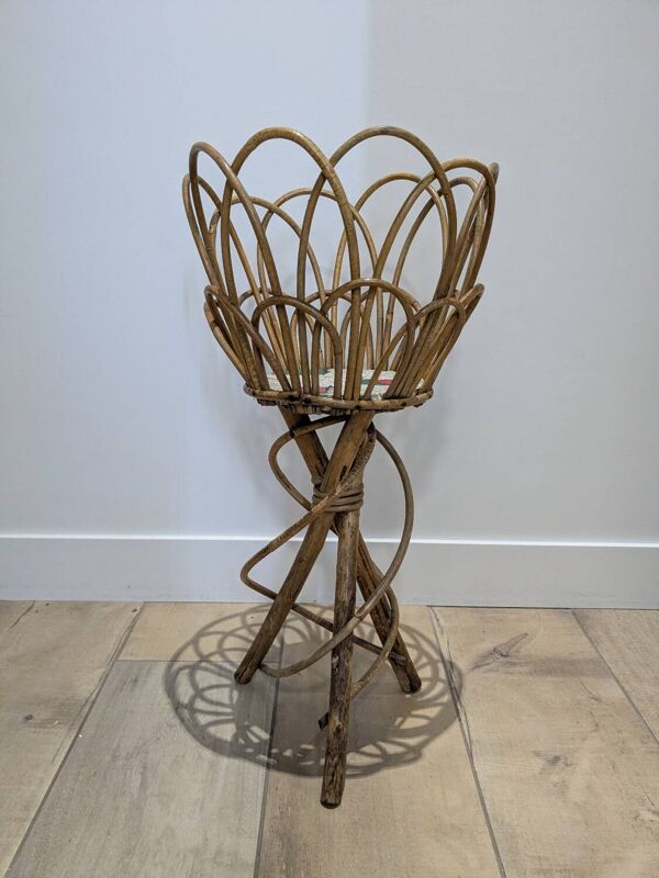 Porte plante en osier rotin