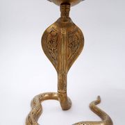Pair of engraved brass cobra candlesticks - 1960s
