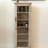 Wall display case in cream lacquered teak