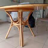 Table Ovale en Rotin & Verre (140x90cm) - Comme Neuve