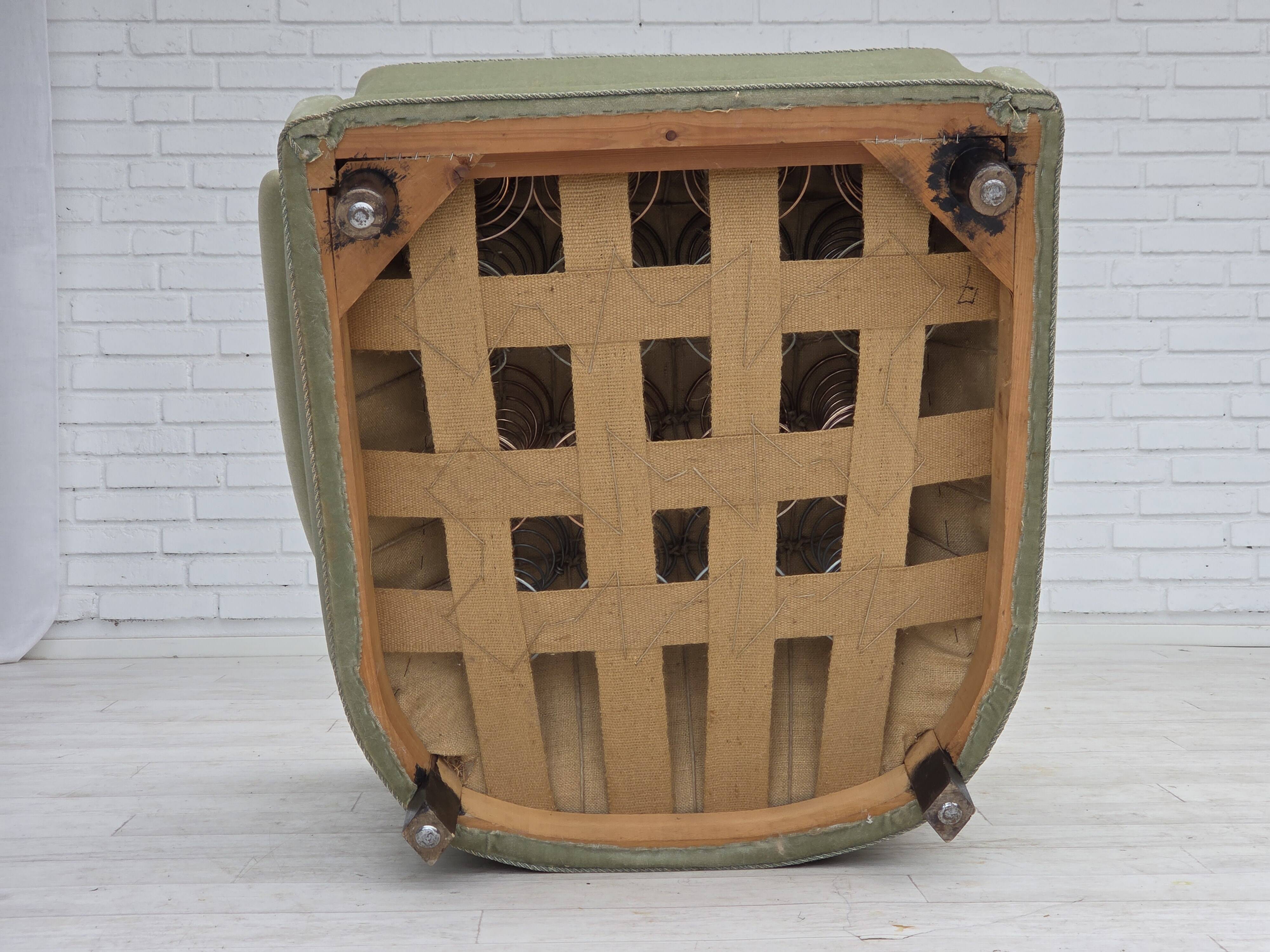 1970s, Danish relax armchair, light green furniture velour