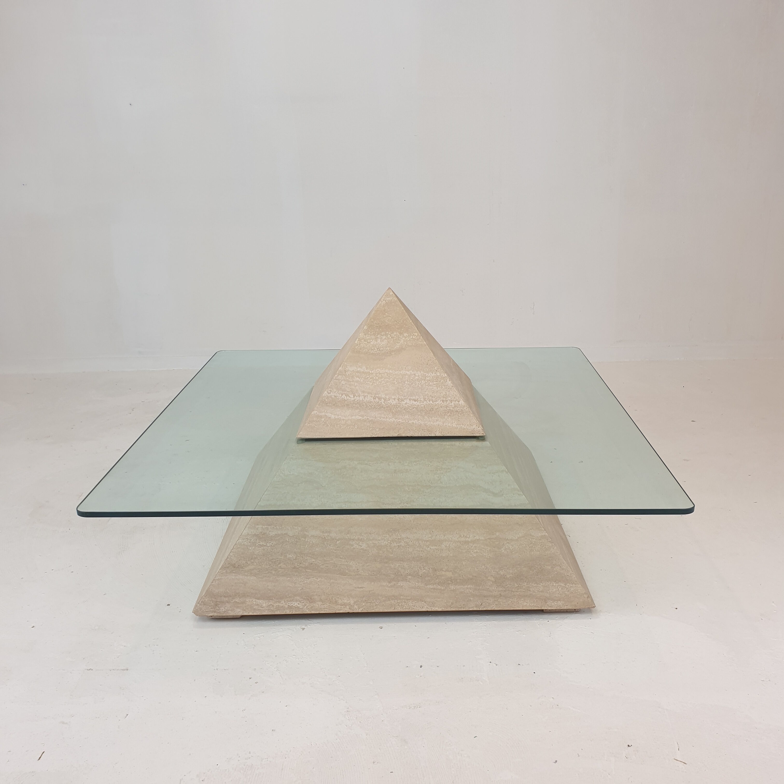 Italian Travertine Pyramid Coffee Table, 1980s