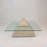 Table basse pyramidale en travertin italien, années 1980