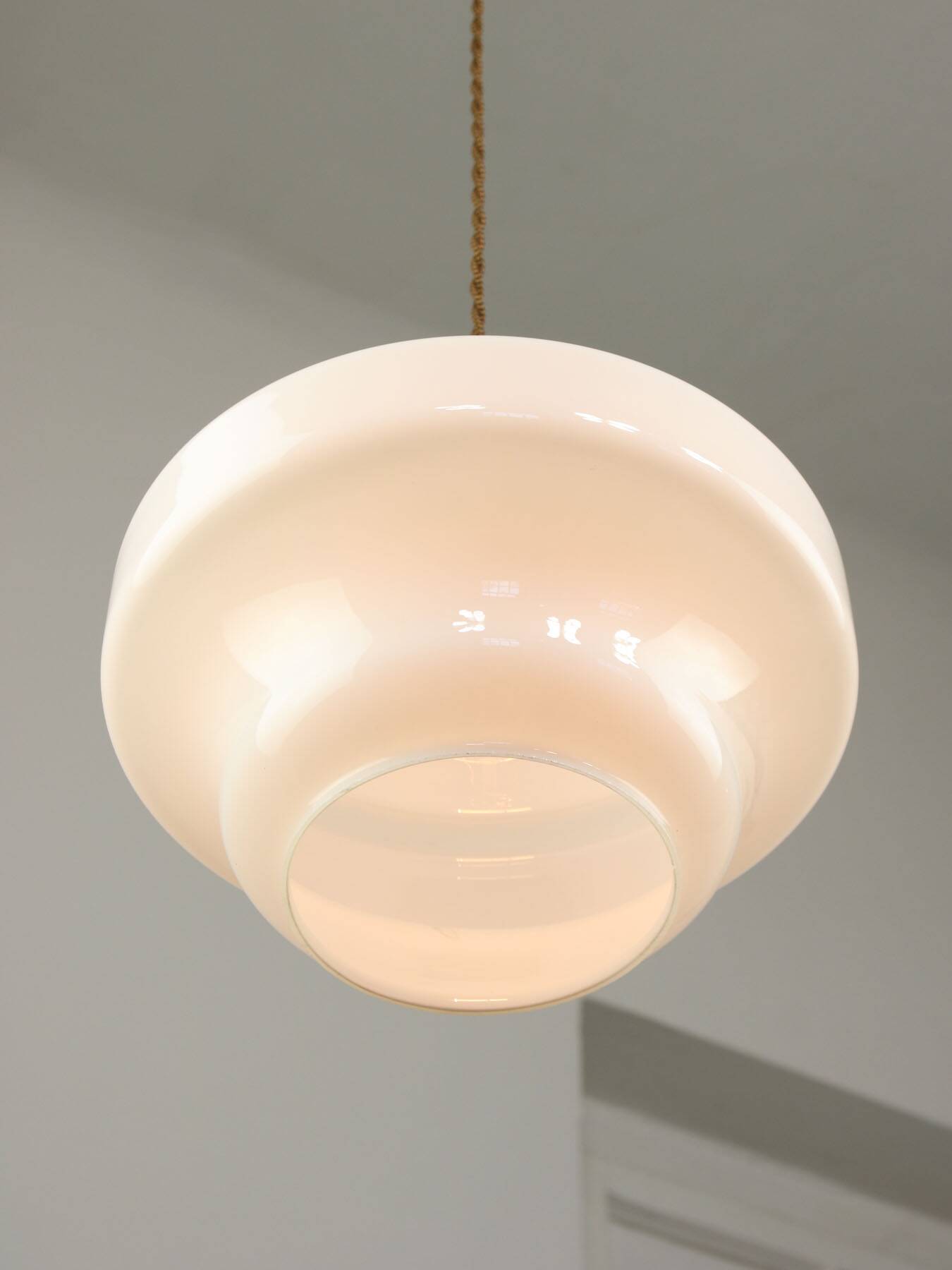 Mid-Century Italian Opaline and Brass Pendant Lamp
