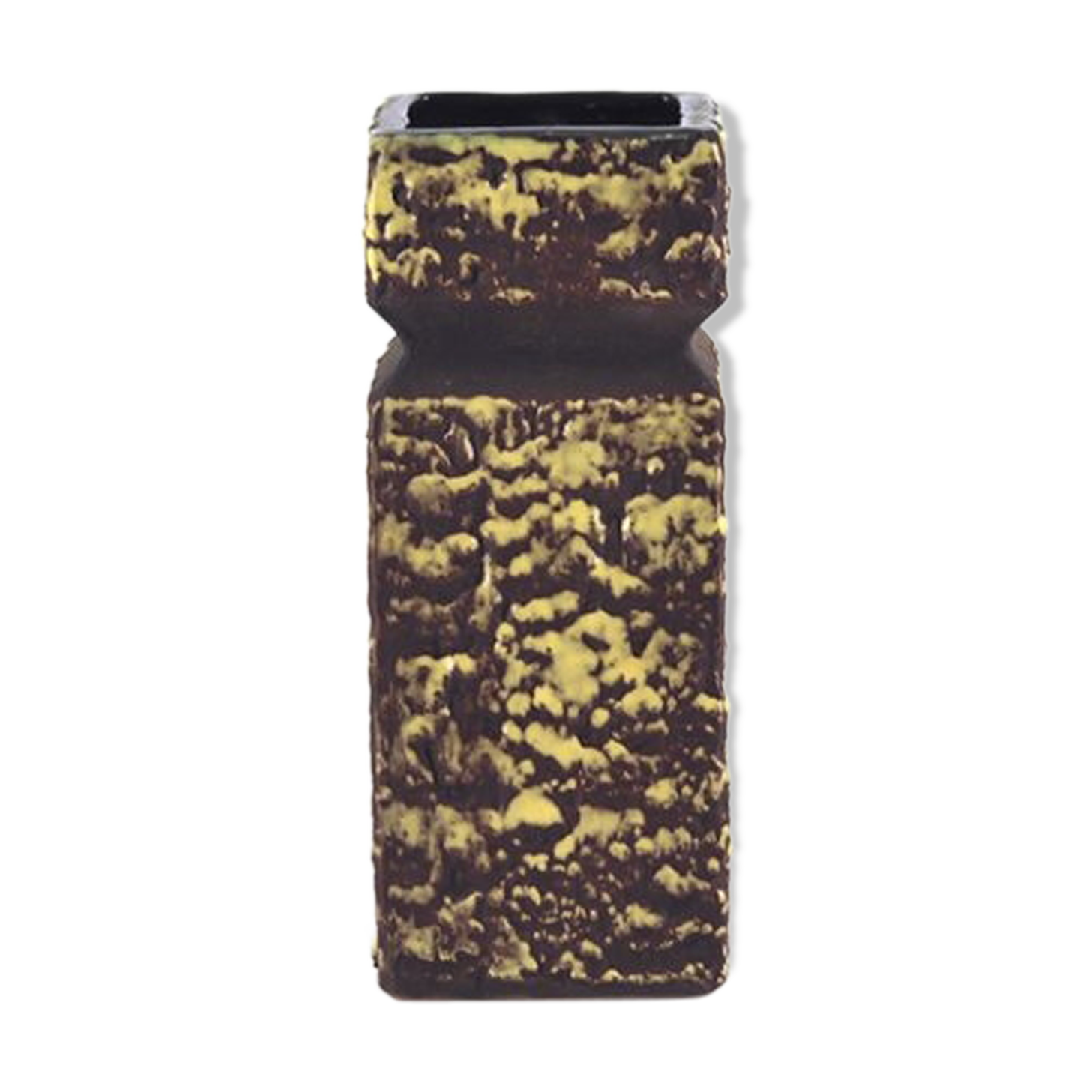 Vintage brown vase in yellow relief.