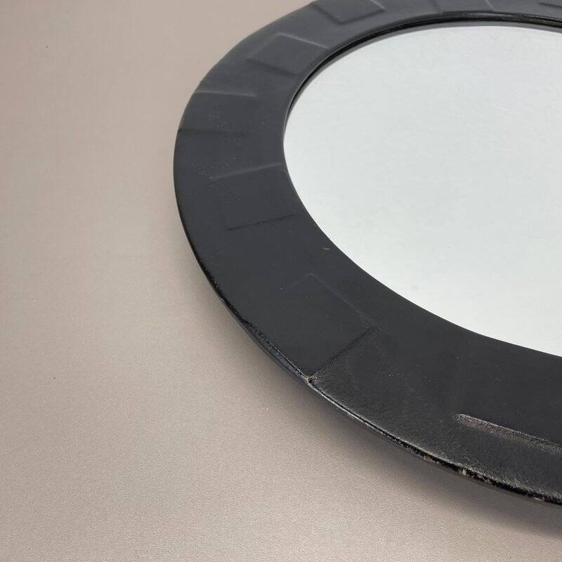 Miroir mural vintage en cuir à motifs, années 1950