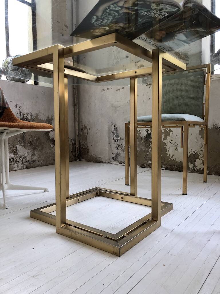 Octagonal table Italy 70 glass and brass