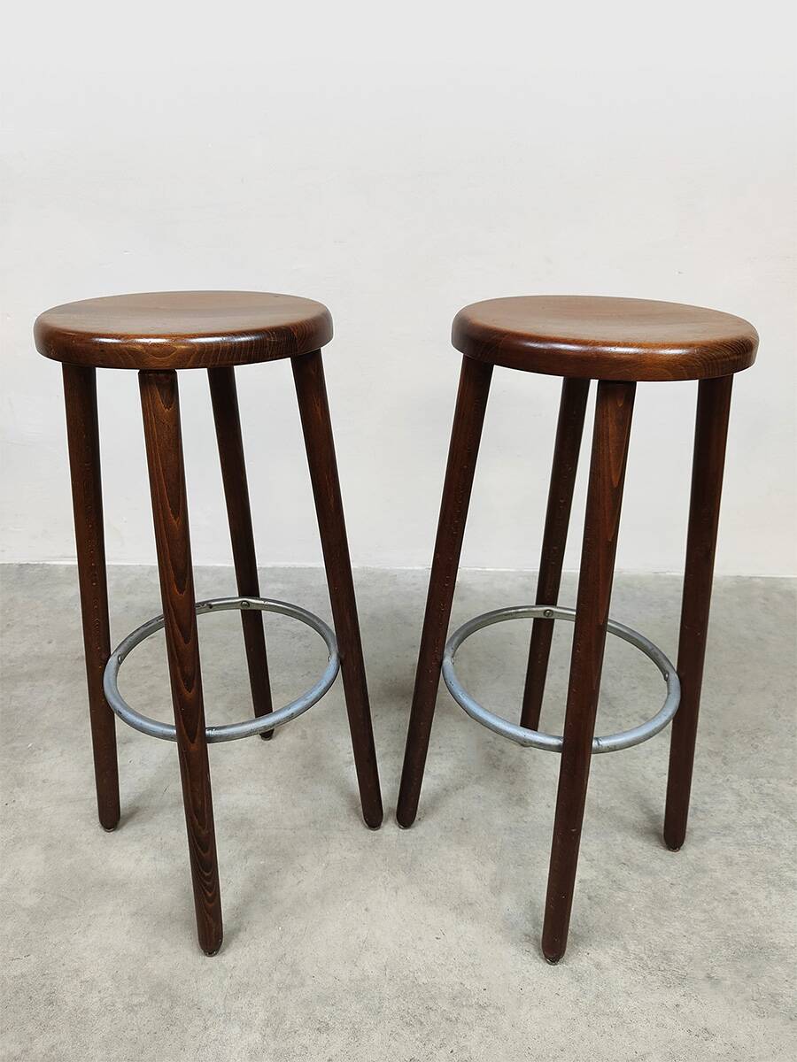 Tabourets de bar vintage en bois français 17x 1970