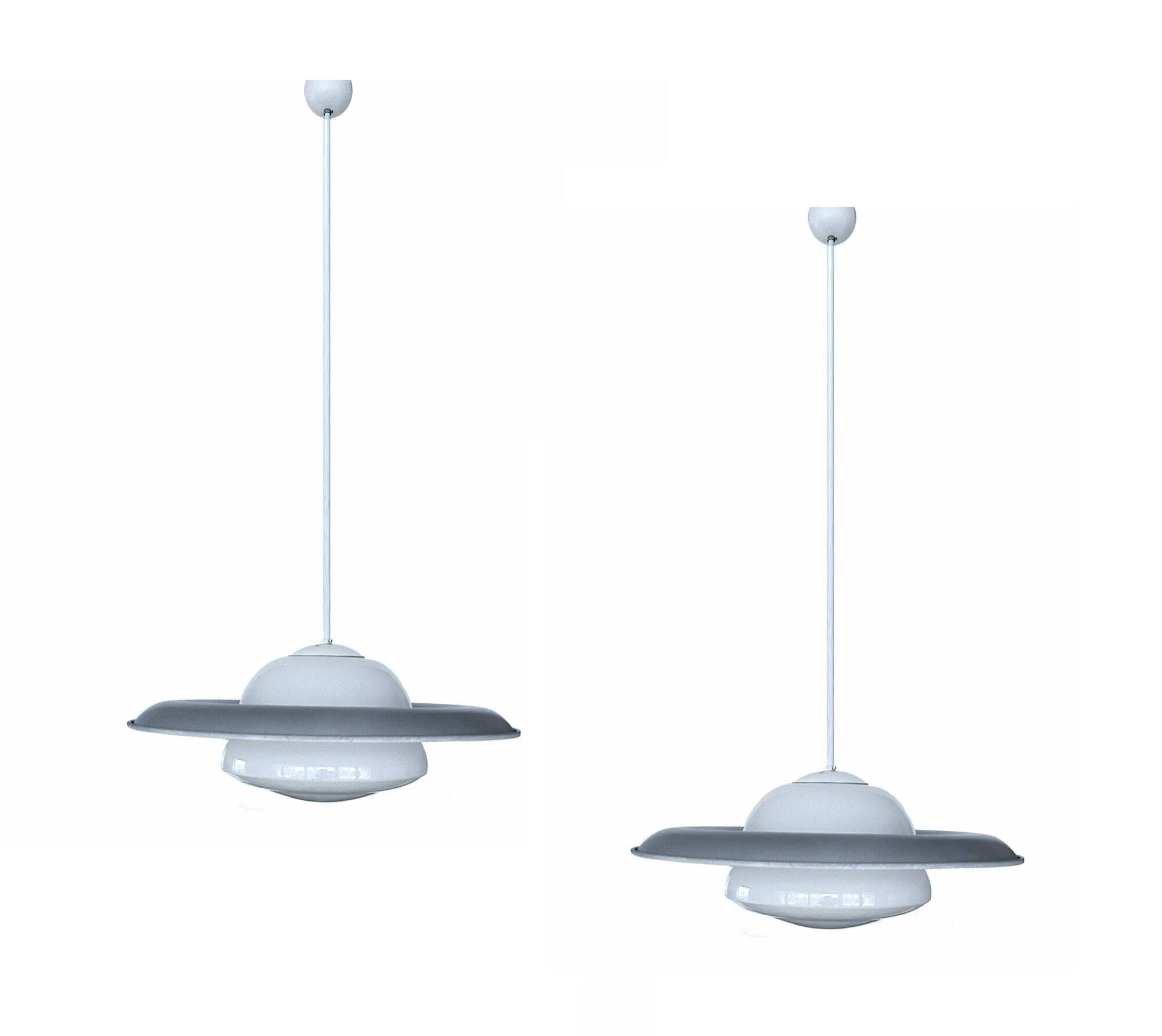 Pair of large bauhaus pendant lights from the 1930s