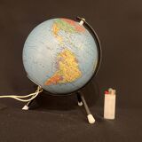 Globe terrestre 1960 Tripode Taride  lumineux en verre mappemonde vintage