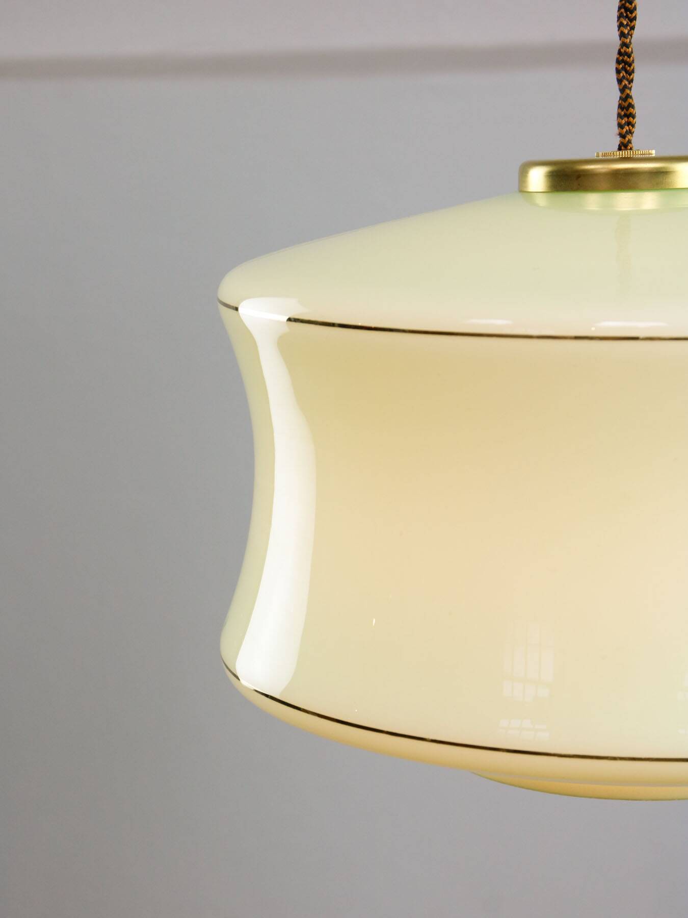 Mid-Century Italian Brass and Green Glass Pendant Lamp
