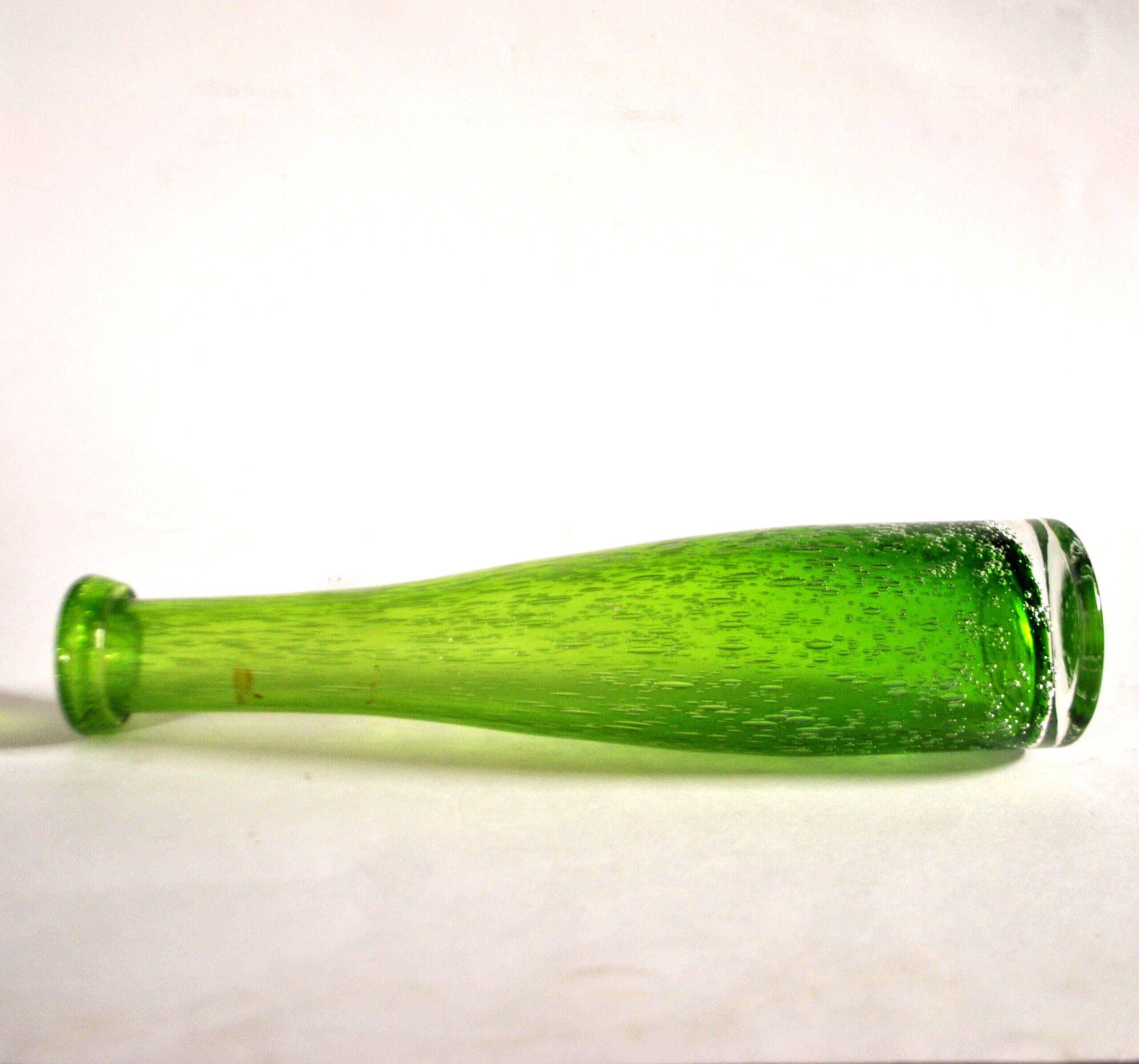 Vintage green bubble glass bottle vase - Biot glassware? – soliflore H27cm