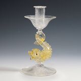 Glass candlestick by Archimede Seguso with dolphin, circa 1960s.