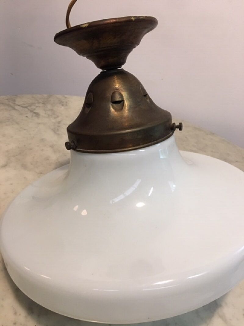 Ancient copper and opaline 1960 ceiling lamp