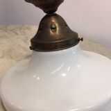 Ancient copper and opaline 1960 ceiling lamp