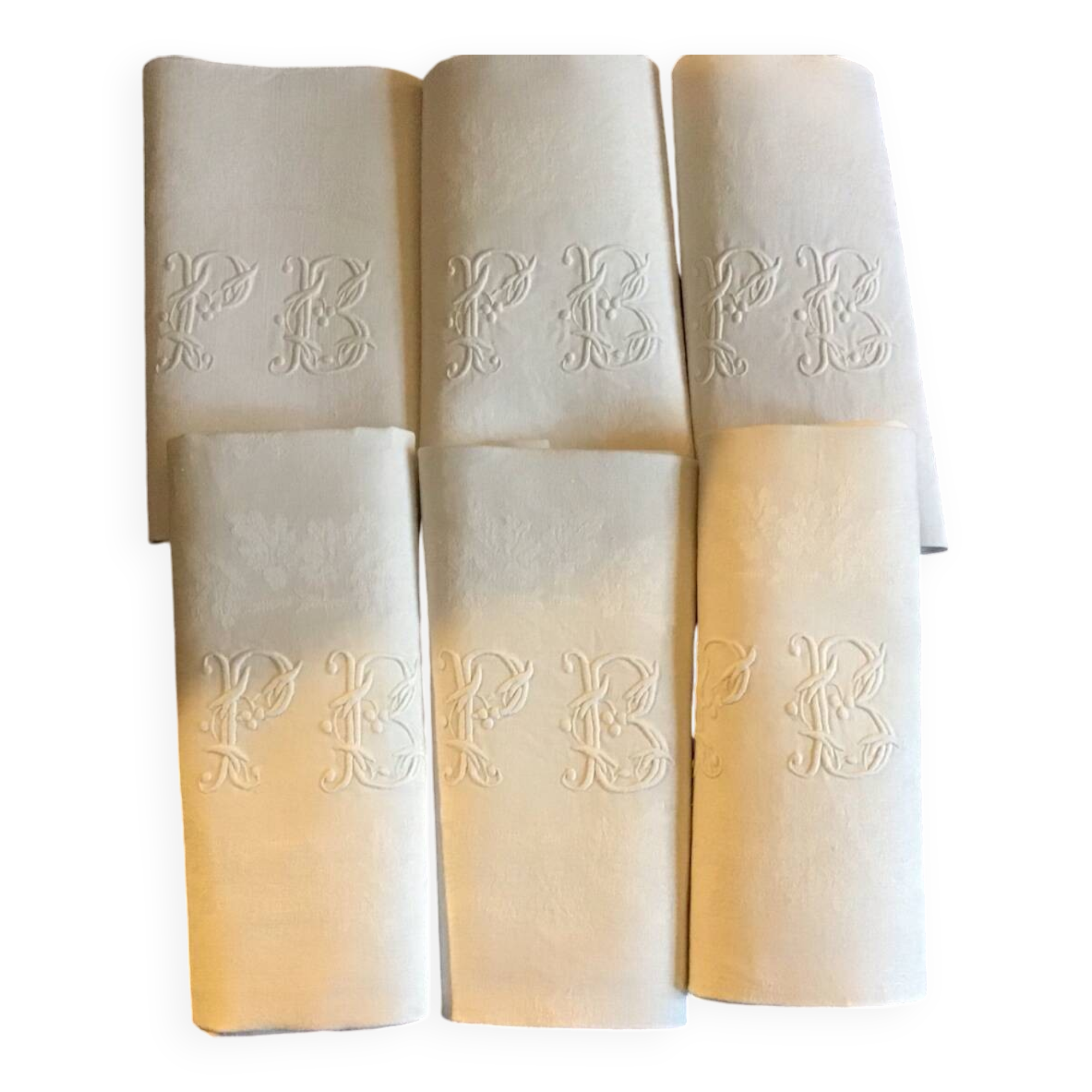 Set of 6 19th century hunting napkins marked “PB”