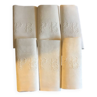 Set of 6 19th century hunting napkins marked “PB”