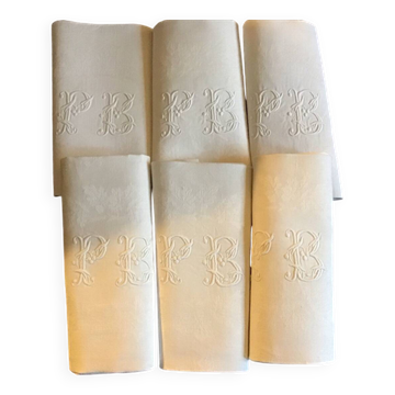 Set of 6 19th century hunting napkins marked “PB”
