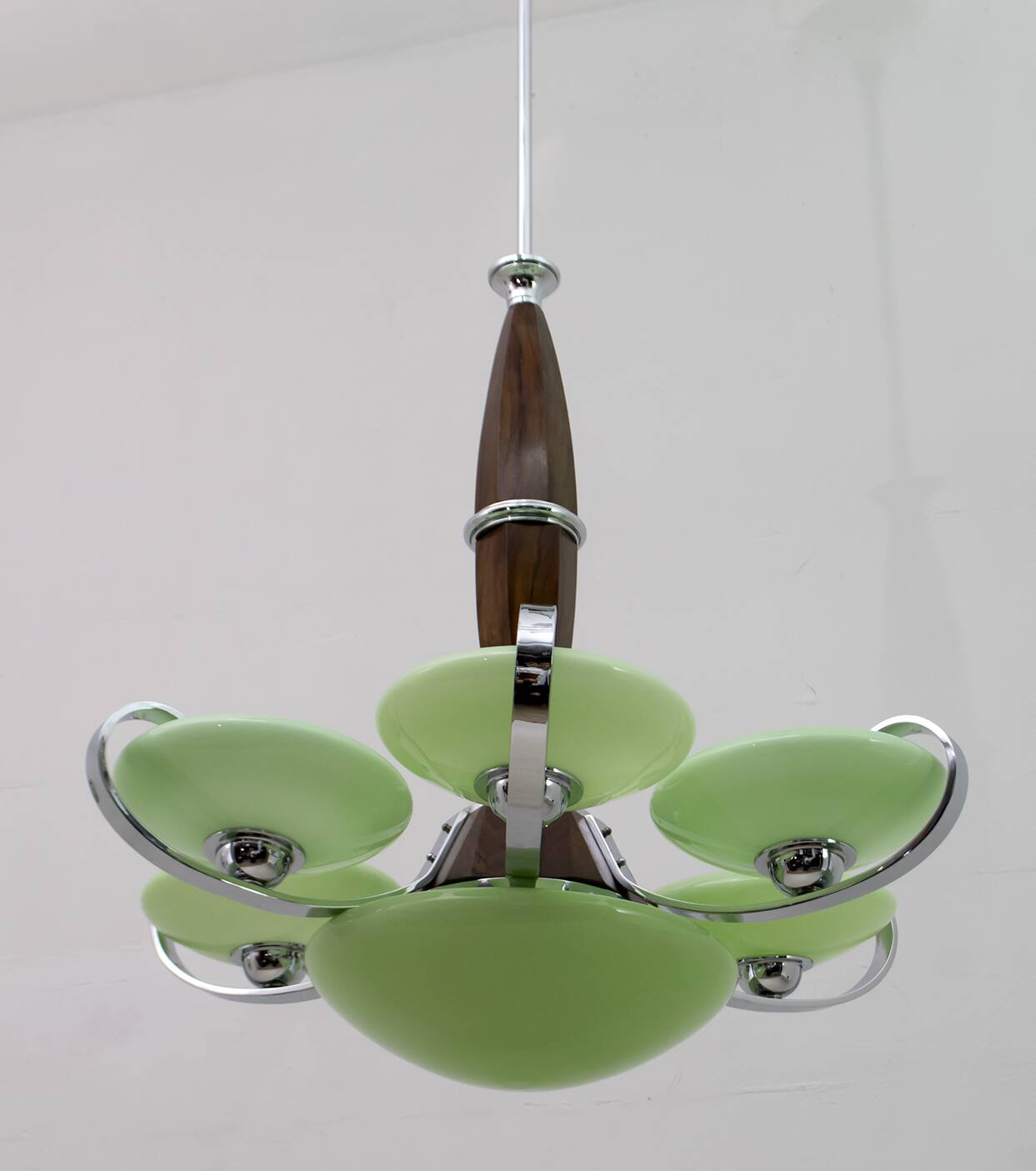 Art Deco Italian Chrome and "Incamiciato" Glass Chandelier, 1930s