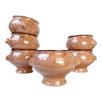 6 Vintage Emile Henry Ceramic Lion Head Onion Soup Bowls
