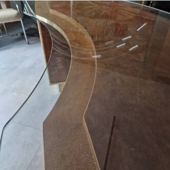 Large suede and brass desk circa 1970