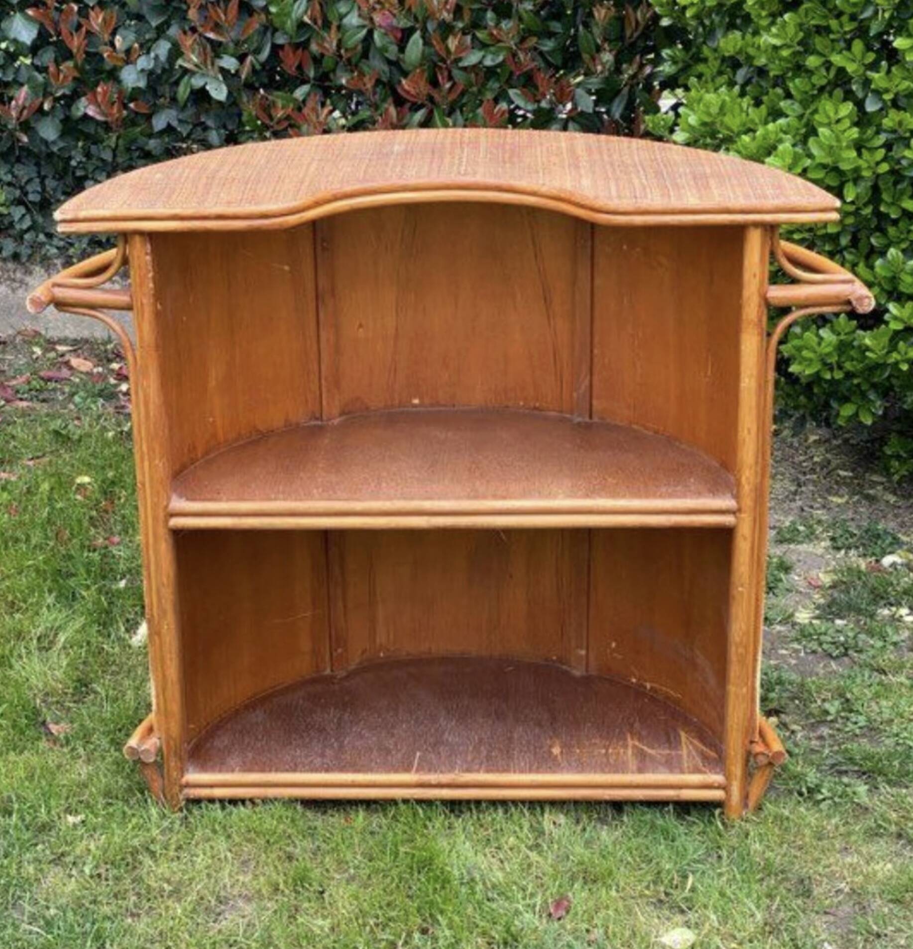 Half-moon bar in rattan and woven wicker – Vintage work, circa 1960-1970