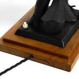 1940s table lamp made of iron in the shape of an eagle, teak wooden base