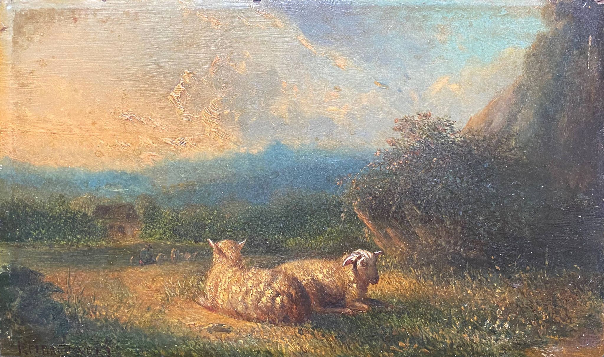 HSP painting "Pastoral with lambs" by Petrus Marius Brouwer (1819/1886)
